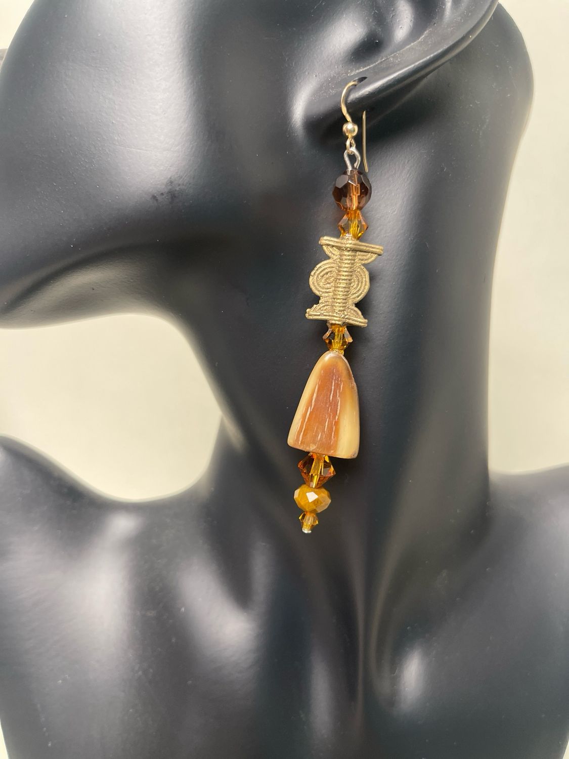 Earrings- African Brass Bead Ghana, Topaz, Resin.