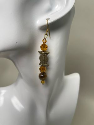 Earrings- Ghanaian Brass Bead , Topaz, Tigers Eye.