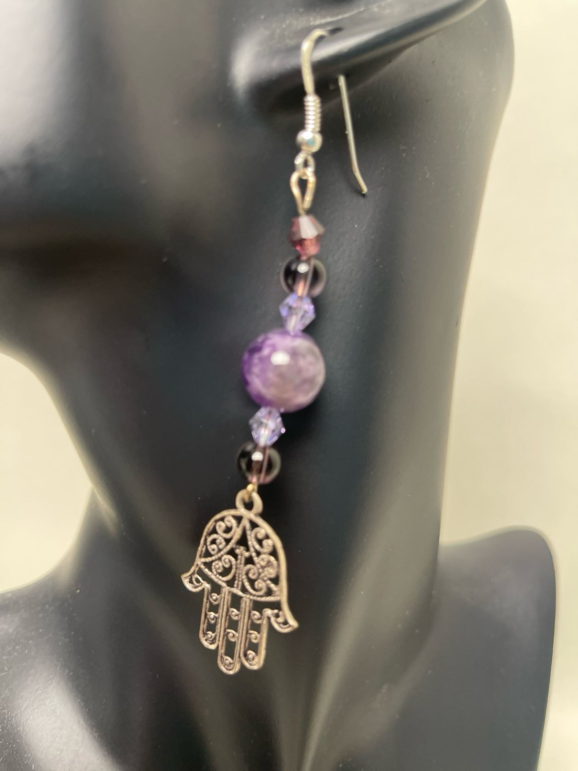 Earrings- Amethyst, Metal Healing Hand.