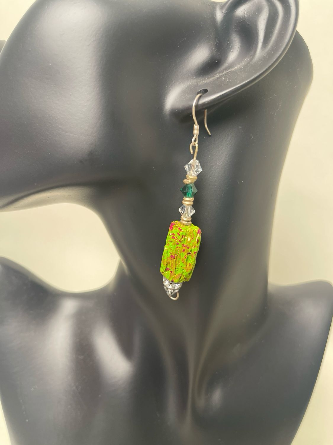 Earrings- Wood, Clear Quartz,