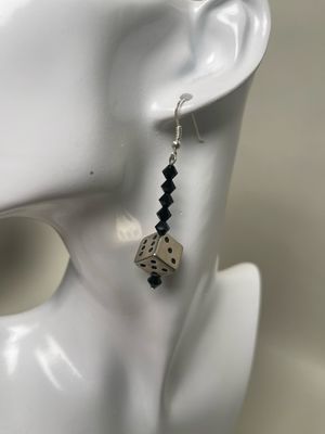 Earrings- Obsidian , Metal Dice