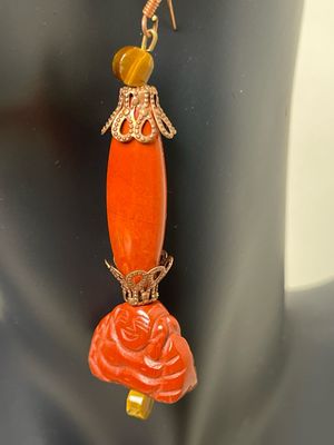 Earrings- Carnelian, Red Jasper, Tiger Eye, Brass
