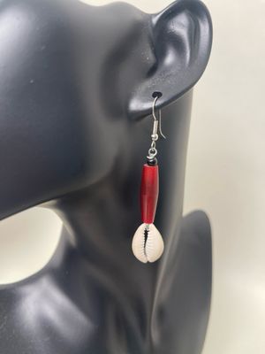 Earrings- African Bead, Cowrie Shell.