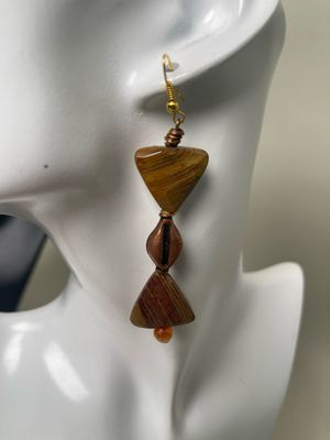 Earrings- Tiger Eye, Brass Cowrie Shell.