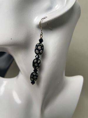 Earrings-Obsidian, Doted Stone