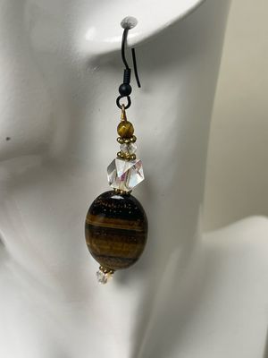 Earrings- Tiger Eye, Crystal