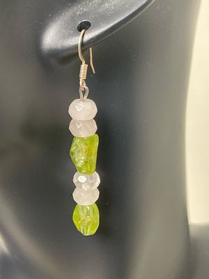 Earring, Peridot, Rose Quartz