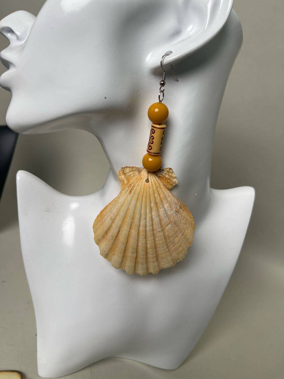 Earring- African Bead , Large Clam Shell