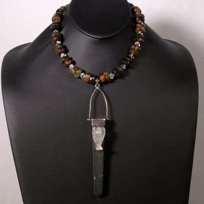 Shundit Quartz Angel Pendant Clear Quartz and Pietersite Necklace