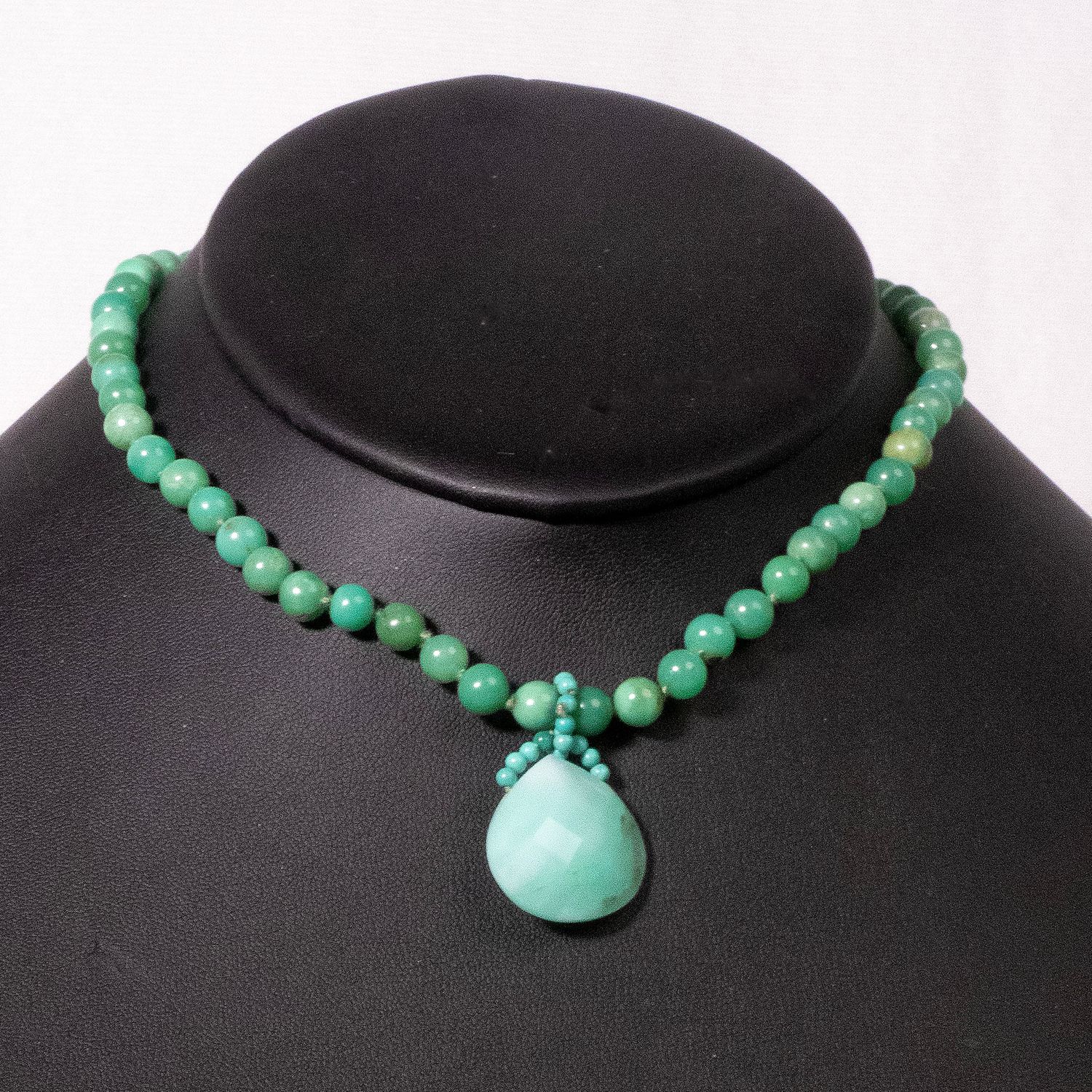 Green Chalcedony Beads and Pendant Necklace
