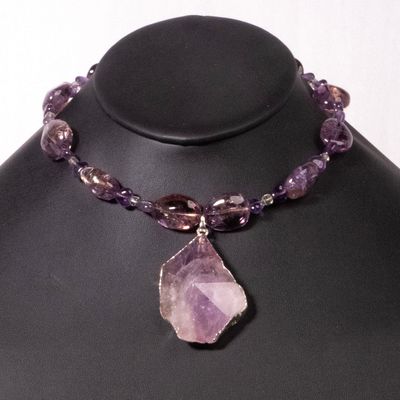 Amethyst Pendant Necklace with Ametrine, Quartz and Amethyst Beads