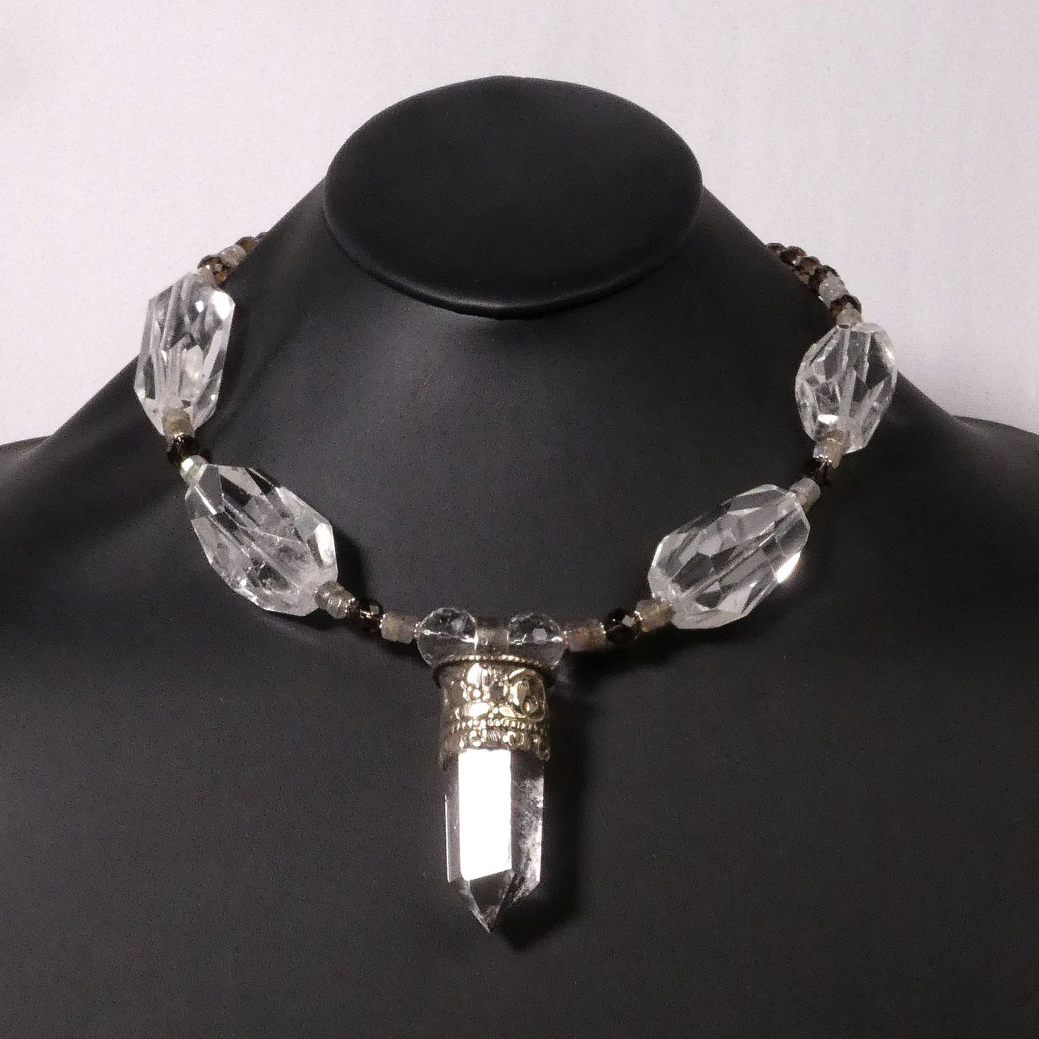 Clear Quartz Silver Pendant Necklace, Clear Quartz, Labradorite, Smokey  &amp; Milky Quartz Beads