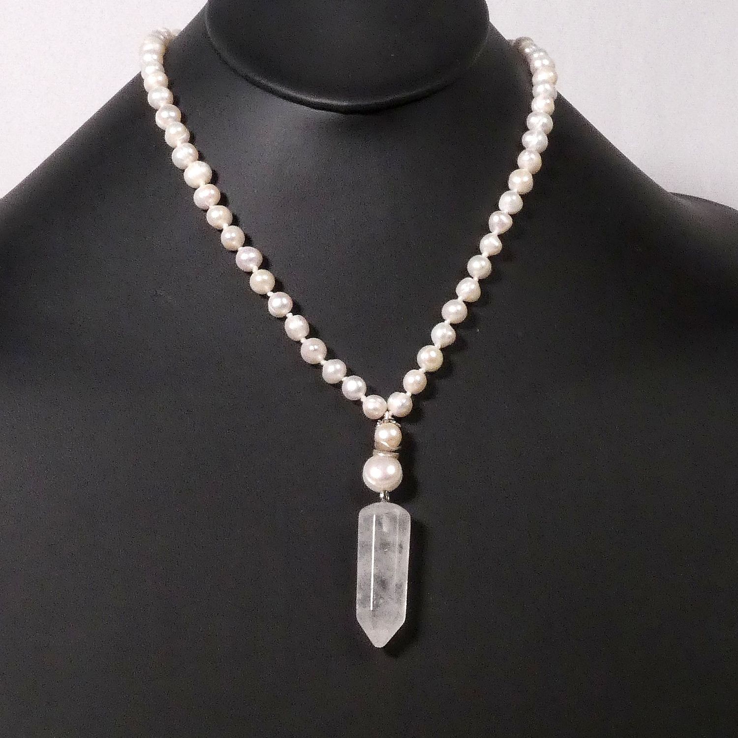 Pearl Necklace with Cloudy Quartz Pendant