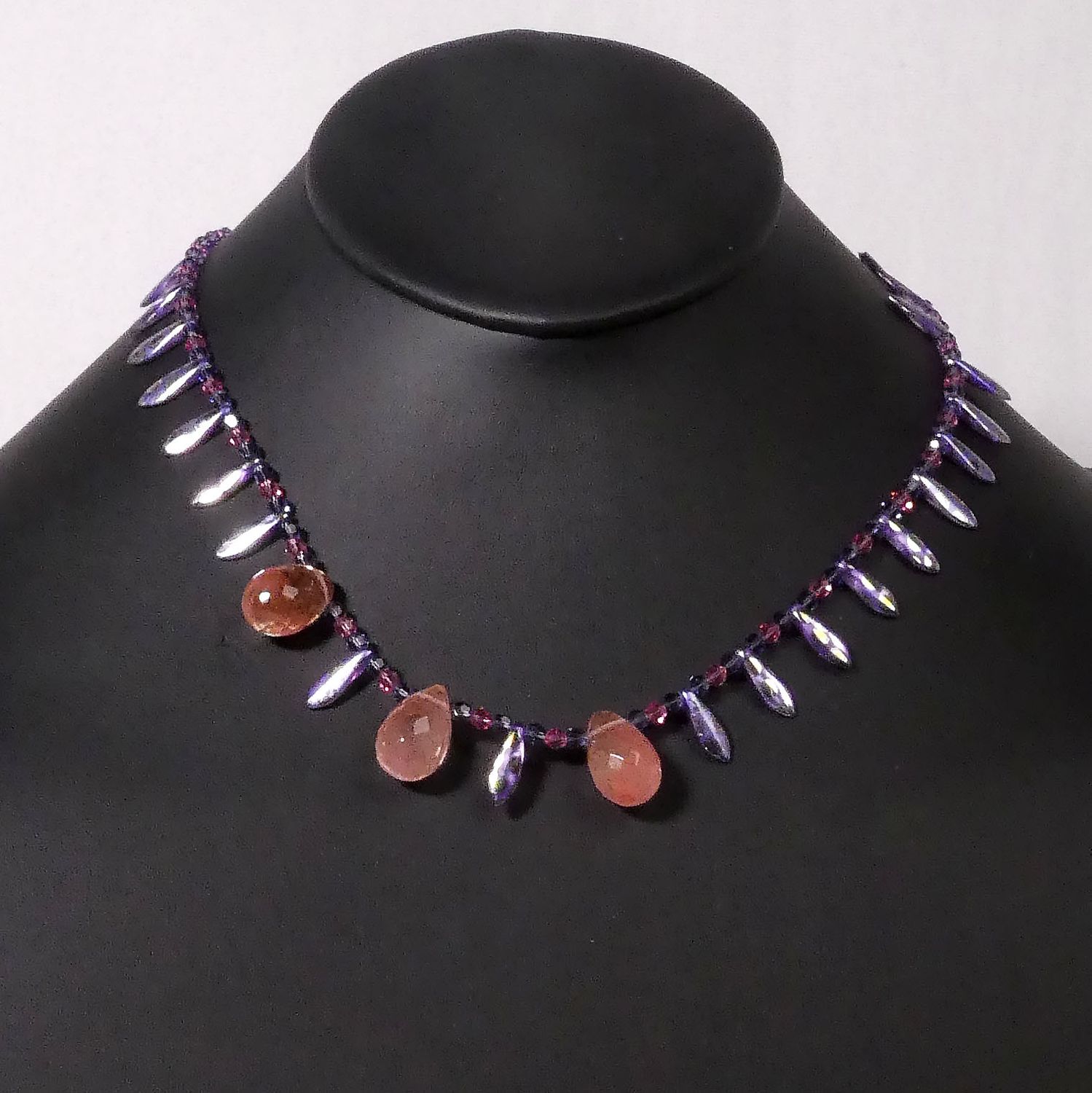 Rose Quartz, Purple Shell &amp; Swarovski Crystal Necklace