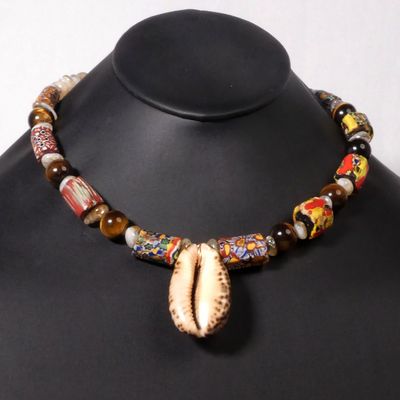 Shell Pendant Necklace with African Beads