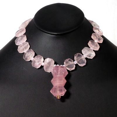 Rose Quartz Pendant Necklace, Large Rose Quartz Beads