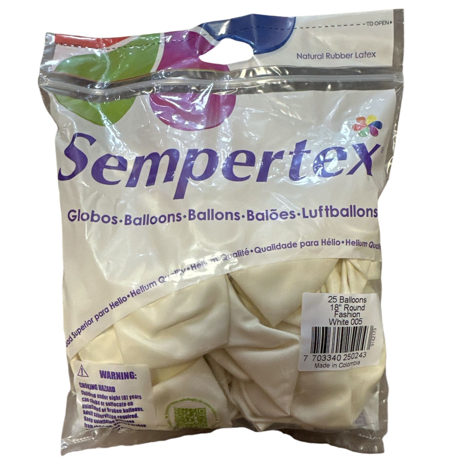 Sempertex -Fashion White 18&quot; Round (25 Count)