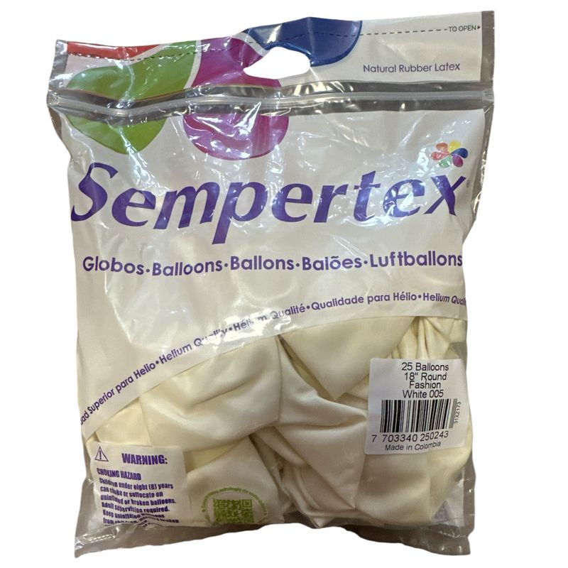 Sempertex -Fashion White 18&quot; Round (25 Count)