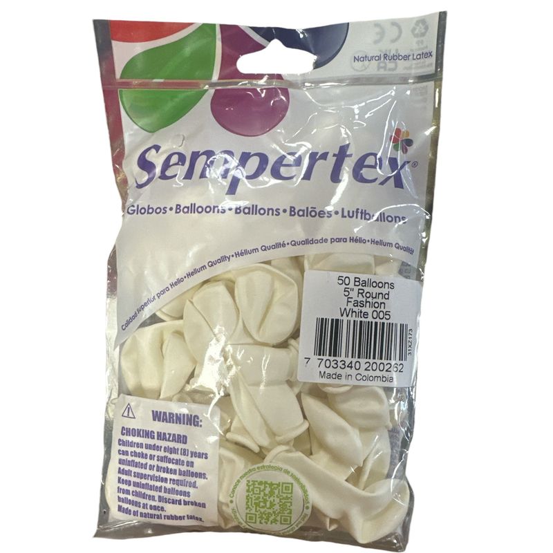 Sempertex -Fashion White 5&quot; Round (50 Count)