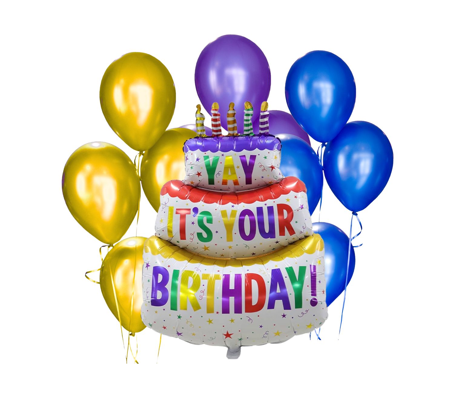 Happy Birthday Cake w/ 12 mixed latex balloons