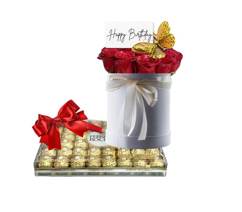 1 Dozen Red Roses and chocolates