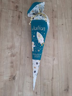 Weltraum Schultüte Türkis bunt gemustert Stoff 3