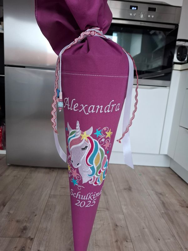 Beere Einhorn Schultüte aus Stoff