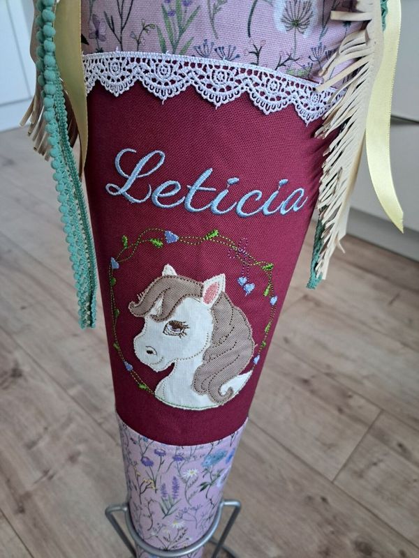 Schultüte aus Stoff Schultüte aus Stoff "Pferd" – Beere/Rosa – 70cm