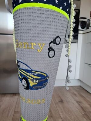 Schultüte aus Stoff "Polizei" – Grau/Sterne – 70cm