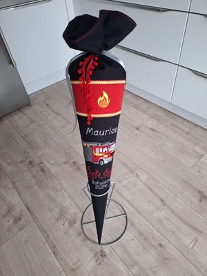 Schultüte aus Stoff "Feuerwehr HLF" – Schwarz/Rot – 70cm