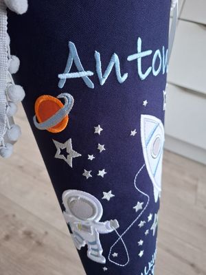 Schultüte aus Stoff - Weltraum & Rakete – Navy/Hellblau – 70cm