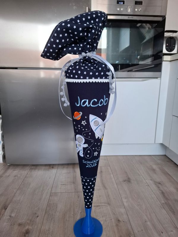 Schultüte aus Stoff - Weltraum & Rakete – Navy/Hellblau – 70cm