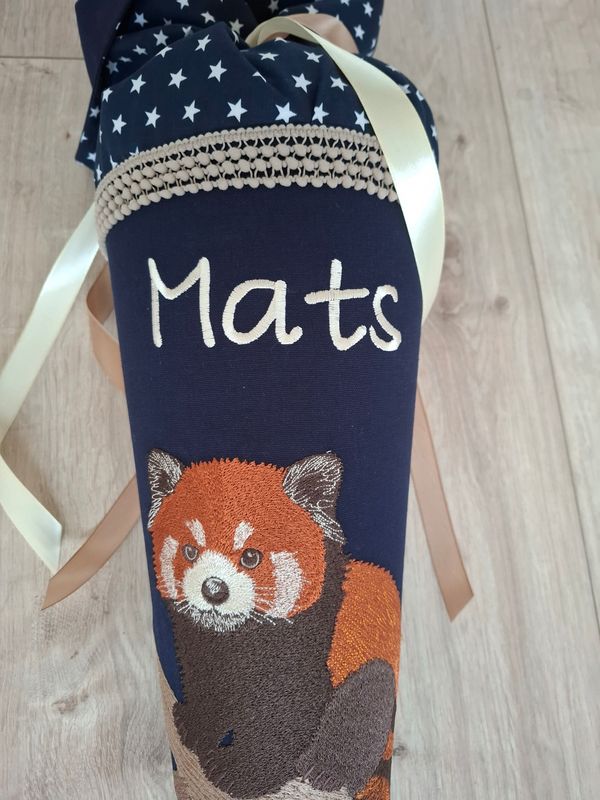 Schultüte aus Stoff - roter Panda – Navy/Sterne – 70cm