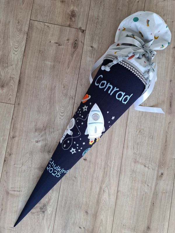 Schultüte aus Stoff Schultüte aus Stoff "Weltraum & Rakete" – Navy/Hellblau – 70cm