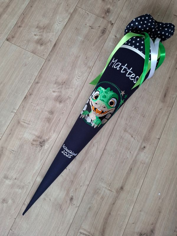 Schultüte aus Stoff Babydino dunkelblau klassisch