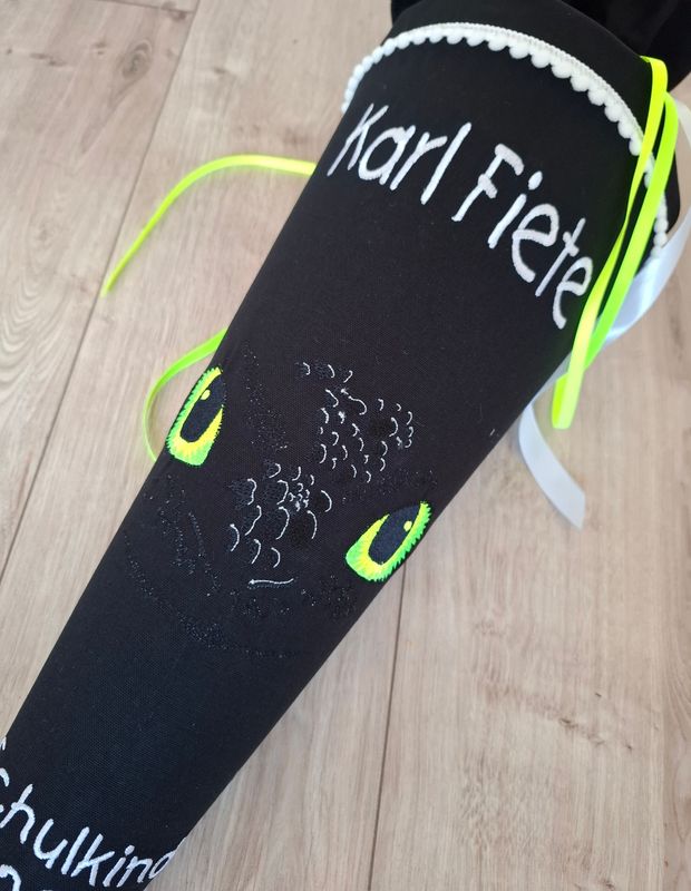 Schultüte aus Stoff Drachenaugen – Schwarz/Lime – 70cm