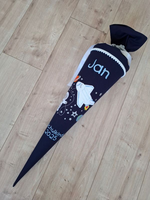 Schultüte Spaceshuttle dunkelblauer Canvas hellblaue Schrift