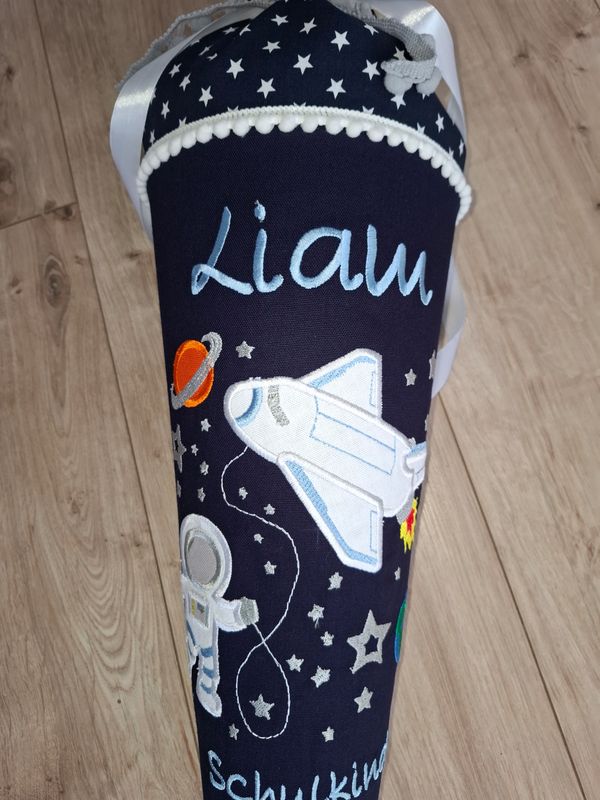 Schultüte aus Stoff  Spaceshuttle Navy/Hellblau – 70cm