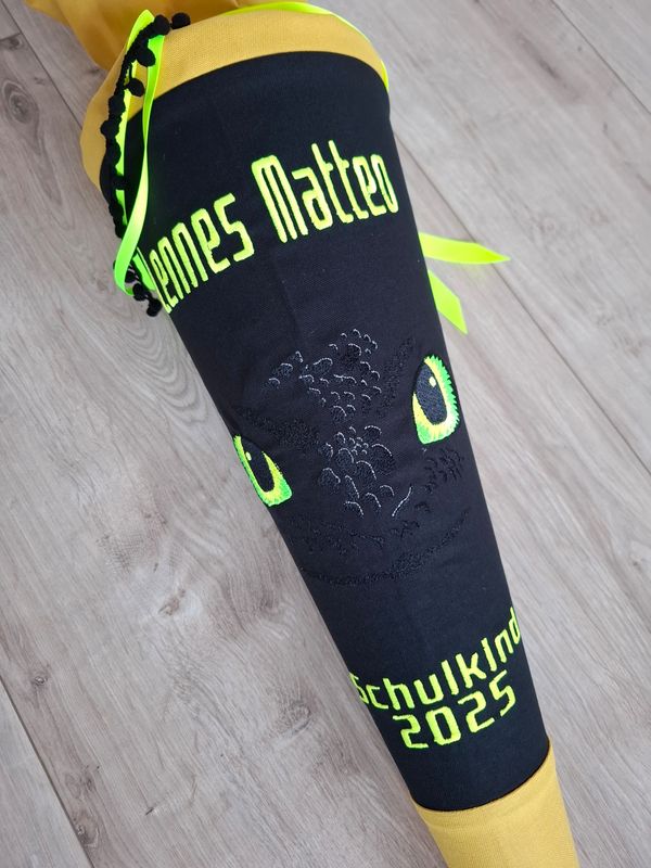 Schultüte aus Stoff Drachenaugen – Schwarz/Gelb – 70cm