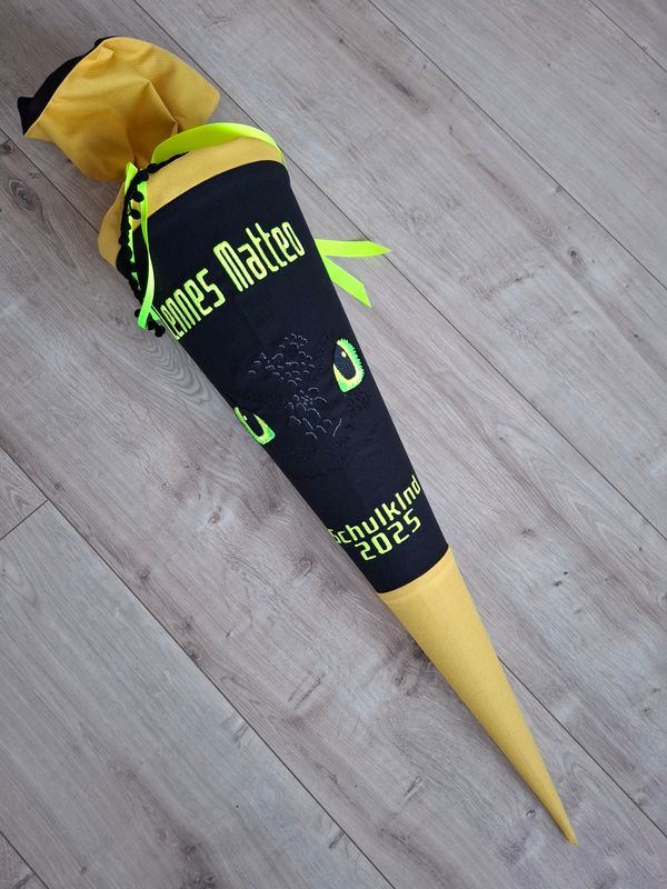 Schultüte aus Stoff Drachenaugen gelb 