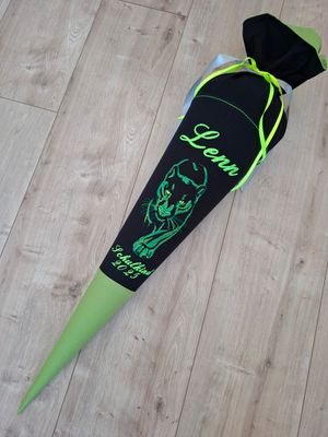 Schultüte aus Stoff Panther - Puma personalisierbar hellgrün