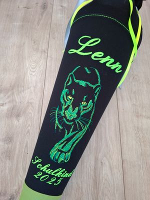 Schultüte aus Stoff "Panther  Puma" – Schwarz/Lime – 70cm