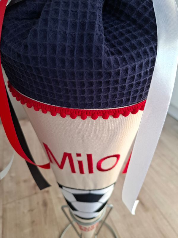 Schultüte aus Stoff "Fußball" – Beige/Navy– 70cm
