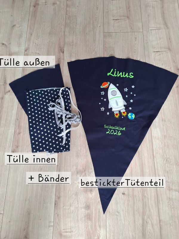 DIY Schultüte Rakete neongrün mit Name selber nähen