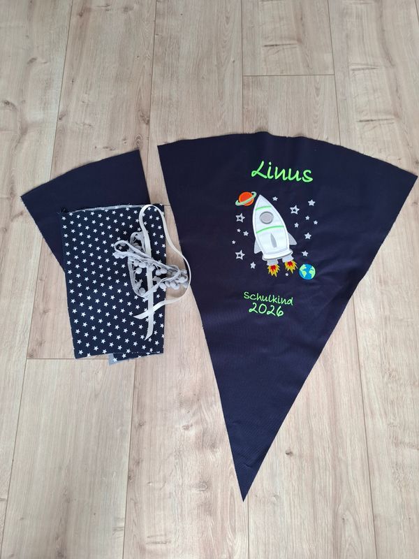 DIY Schultüte Rakete neongrün mit Name selber nähen