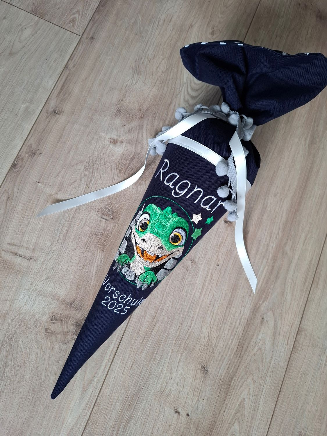 Schultüte aus Stoff "Babydino" – Navy/Sterne – 35cm