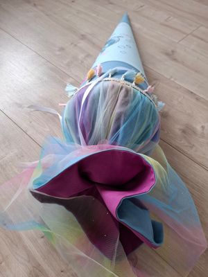 Stoff-Schultüte Delfin hellblau rauchblau 70 cm