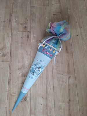 Stoff-Schultüte Delfin hellblau rauchblau 70 cm