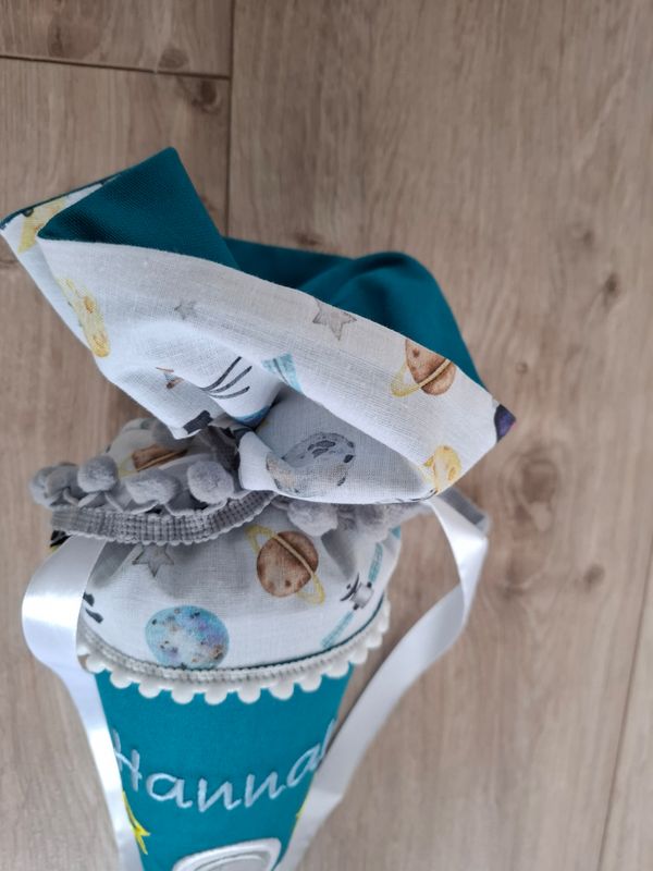 Schultüte aus Stoff Astronaut | Türkis/Hellblau | Liebfrech 