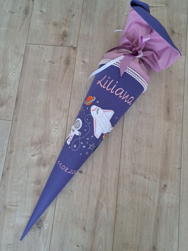 Schultüte aus Stoff  Spaceshuttle Lila/Rosa – 70cm